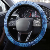 Bula Fiji Steering Wheel Cover Blue Plumeria Masi Tapa Pattern - Polynesian Pride