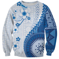 Bula Fiji Sweatshirt Blue Plumeria Masi Tapa Pattern - Polynesian Pride