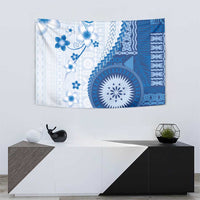 Bula Fiji Tapestry Blue Plumeria Masi Tapa Pattern - Polynesian Pride