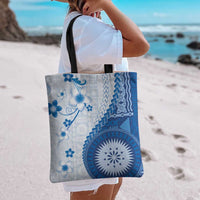 Bula Fiji Tote Bag Blue Plumeria Masi Tapa Pattern - Polynesian Pride