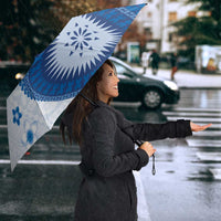 Bula Fiji Umbrella Blue Plumeria Masi Tapa Pattern - Polynesian Pride