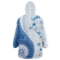 Bula Fiji Wearable Blanket Hoodie Blue Plumeria Masi Tapa Pattern - Polynesian Pride