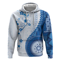 Bula Fiji Zip Hoodie Blue Plumeria Masi Tapa Pattern - Polynesian Pride