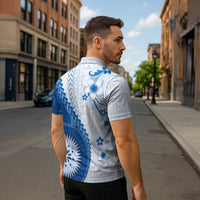 Bula Fiji Zipper Polo Shirt Blue Plumeria Masi Tapa Pattern - Polynesian Pride