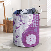 Bula Fiji Laundry Basket Violet Plumeria Masi Tapa Pattern - Polynesian Pride