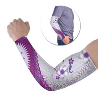 Bula Fiji Arm Sleeves Violet Plumeria Masi Tapa Pattern - Polynesian Pride
