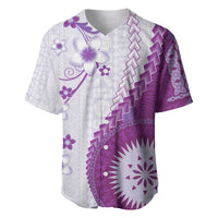Bula Fiji Baseball Jersey Violet Plumeria Masi Tapa Pattern - Polynesian Pride