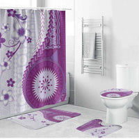 Bula Fiji Bathroom Set Violet Plumeria Masi Tapa Pattern - Polynesian Pride