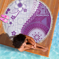 Bula Fiji Beach Blanket Violet Plumeria Masi Tapa Pattern - Polynesian Pride