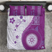 Bula Fiji Bedding Set Violet Plumeria Masi Tapa Pattern - Polynesian Pride