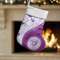 Bula Fiji Christmas Stocking Violet Plumeria Masi Tapa Pattern - Polynesian Pride