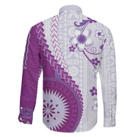 Bula Fiji Family Matching Short Sleeve Bodycon Dress and Hawaiian Shirt Violet Plumeria Masi Tapa Pattern LT05 - Polynesian Pride