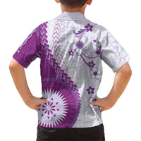 Bula Fiji Family Matching Summer Maxi Dress and Hawaiian Shirt Violet Plumeria Masi Tapa Pattern LT05 - Polynesian Pride