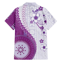 Bula Fiji Family Matching Summer Maxi Dress and Hawaiian Shirt Violet Plumeria Masi Tapa Pattern LT05 - Polynesian Pride