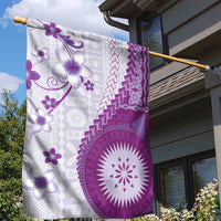 Bula Fiji Garden Flag Violet Plumeria Masi Tapa Pattern - Polynesian Pride