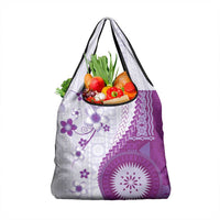 Bula Fiji Grocery Bag Violet Plumeria Masi Tapa Pattern - Polynesian Pride