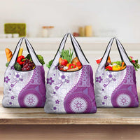 Bula Fiji Grocery Bag Violet Plumeria Masi Tapa Pattern - Polynesian Pride
