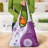 Bula Fiji Grocery Bag Violet Plumeria Masi Tapa Pattern - Polynesian Pride