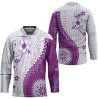 Bula Fiji Hockey Jersey Violet Plumeria Masi Tapa Pattern LT05 - Polynesian Pride