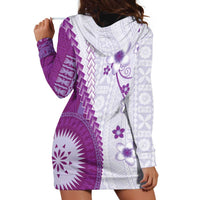 Bula Fiji Hoodie Dress Violet Plumeria Masi Tapa Pattern - Polynesian Pride