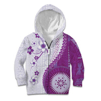 Bula Fiji Kid Hoodie Violet Plumeria Masi Tapa Pattern LT05 Zip Hoodie Violet - Polynesian Pride