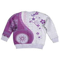 Bula Fiji Kid Ugly Christmas Sweater Violet Plumeria Masi Tapa Pattern - Polynesian Pride