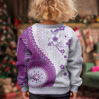 Bula Fiji Kid Ugly Christmas Sweater Violet Plumeria Masi Tapa Pattern - Polynesian Pride