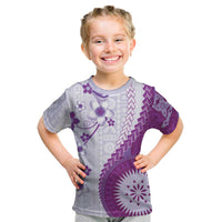 Bula Fiji Kid T Shirt Violet Plumeria Masi Tapa Pattern - Polynesian Pride