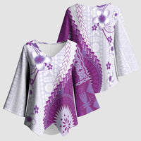 Bula Fiji Kimono Sleeve Blouse Violet Plumeria Masi Tapa Pattern - Polynesian Pride