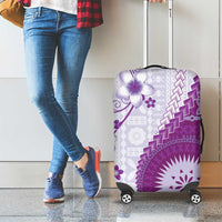 Bula Fiji Luggage Cover Violet Plumeria Masi Tapa Pattern - Polynesian Pride