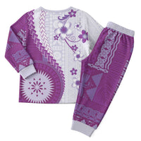 Bula Fiji Christmas Pajama Set Violet Plumeria Masi Tapa Pattern - Polynesian Pride