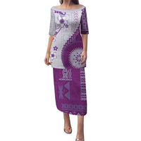 Bula Fiji Puletasi Violet Plumeria Masi Tapa Pattern - Polynesian Pride