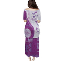 Bula Fiji Puletasi Violet Plumeria Masi Tapa Pattern - Polynesian Pride