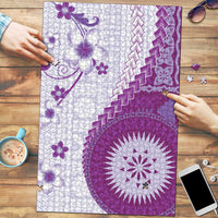 Bula Fiji Puzzle Violet Plumeria Masi Tapa Pattern - Polynesian Pride