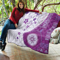Bula Fiji Quilt Violet Plumeria Masi Tapa Pattern - Polynesian Pride