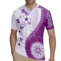Bula Fiji Rugby Jersey Violet Plumeria Masi Tapa Pattern - Polynesian Pride