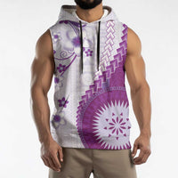 Bula Fiji Sleeveless Hoodie Violet Plumeria Masi Tapa Pattern - Polynesian Pride