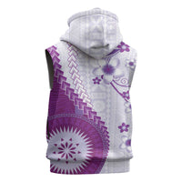Bula Fiji Sleeveless Zip Hoodie Violet Plumeria Masi Tapa Pattern - Polynesian Pride