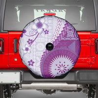 Bula Fiji Spare Tire Cover Violet Plumeria Masi Tapa Pattern - Polynesian Pride