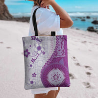 Bula Fiji Tote Bag Violet Plumeria Masi Tapa Pattern - Polynesian Pride