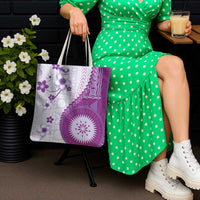 Bula Fiji Tote Bag Violet Plumeria Masi Tapa Pattern - Polynesian Pride