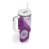 Bula Fiji Tumbler With Handle Violet Plumeria Masi Tapa Pattern - Polynesian Pride