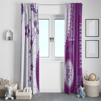 Bula Fiji Window Curtain Violet Plumeria Masi Tapa Pattern - Polynesian Pride