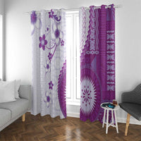 Bula Fiji Window Curtain Violet Plumeria Masi Tapa Pattern - Polynesian Pride