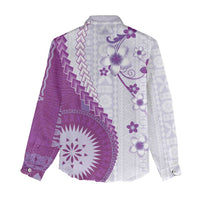 Bula Fiji Women Casual Shirt Violet Plumeria Masi Tapa Pattern - Polynesian Pride