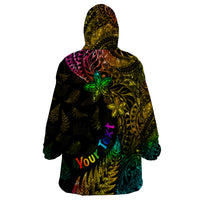 Personalised New Zealand Wellington Pride Wearable Blanket Hoodie Rainbow Silver Fern Paua Shell LT05 - Polynesian Pride