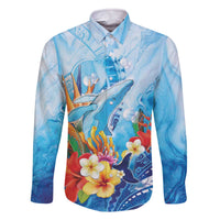 Polynesia Humpback Whale Family Matching Off The Shoulder Long Sleeve Dress and Hawaiian Shirt Ocean Style