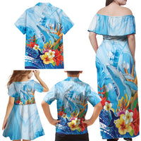 Polynesia Humpback Whale Family Matching Off Shoulder Maxi Dress and Hawaiian Shirt Ocean Style