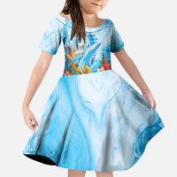Polynesia Humpback Whale Family Matching Tank Maxi Dress and Hawaiian Shirt Ocean Style LT05 Daughter's Dress Blue - Polynesian Pride