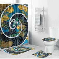 New Zealand Tui Bird Bathroom Set Maori Koru With Kowhai Flowers